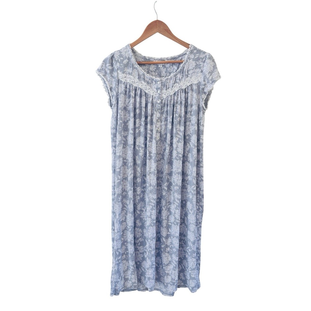 Eileen West Knit Chemise Nightgown S Purple Embroidered Lace Trim Cottage Midi